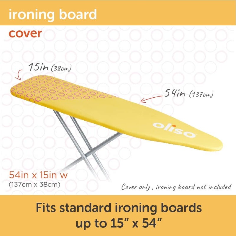Oliso Ironing Board Cover – 100% Cotton with Professional Felt Pad, Fits Standard 54" x 15" Boards – Secure Fit with Wide Elastic Edge & Adjustable Straps – Yellow - Image 2
